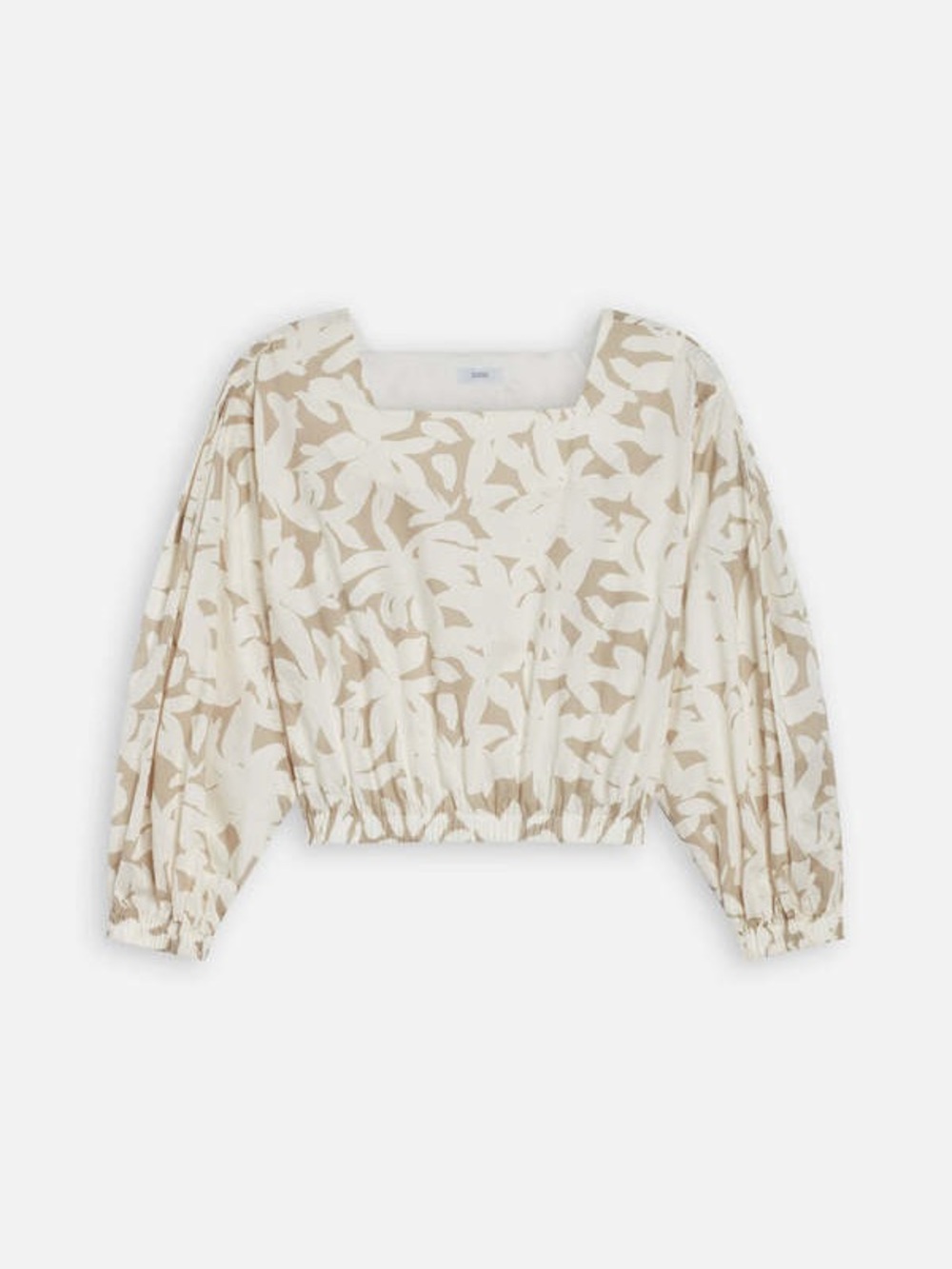 Closed Cream and Beige Floral Puff-Sleeve Crop Top